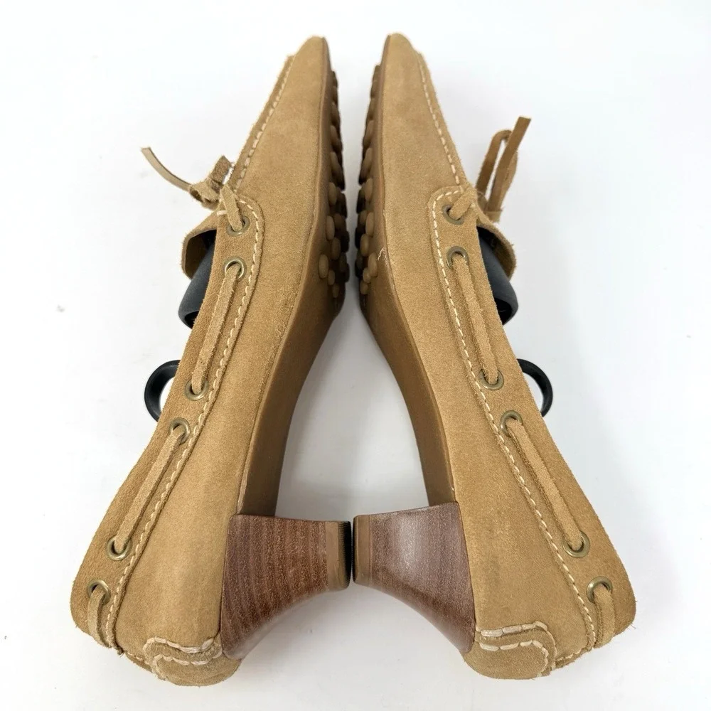 Vintage Eddie Bauer Suede Kitten Heel Loafers Square Toe Tan‎ Women's 8M